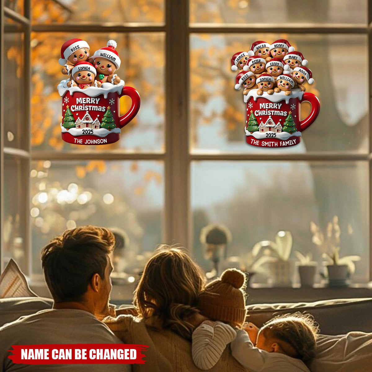 Personalized Gingerbread Family In Hot Cocoa Decal With 2-10 Names & Year Custom Christmas Decor For Family