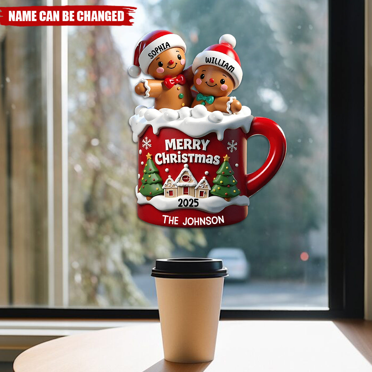 Personalized Gingerbread Family In Hot Cocoa Decal With 2-10 Names & Year Custom Christmas Decor For Family