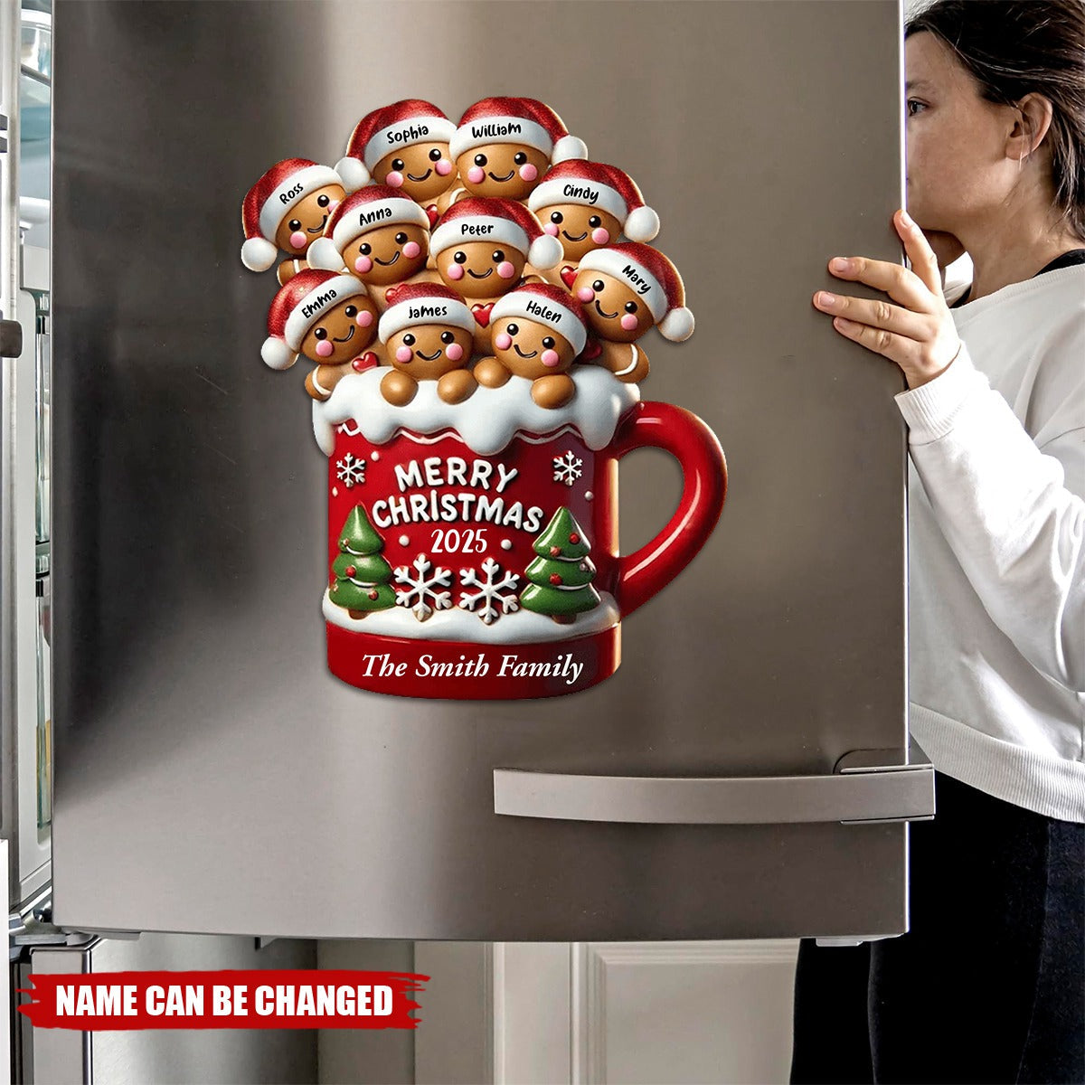 Personalized Gingerbread Family In Hot Cocoa Decal With 2-10 Names & Year,Unique Christmas Decoration For Your Family Home