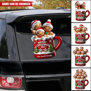 Personalized Gingerbread Family In Hot Cocoa Decal With 2-10 Names & Year,Unique Christmas Decoration For Your Family Home