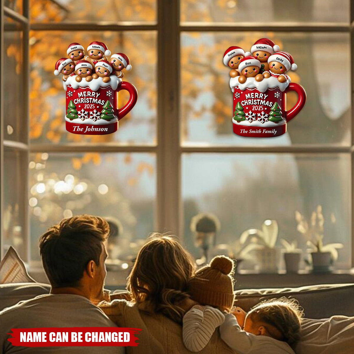 Personalized Gingerbread Family In Hot Cocoa Decal With 2-10 Names & Year,Unique Christmas Decoration For Your Family Home