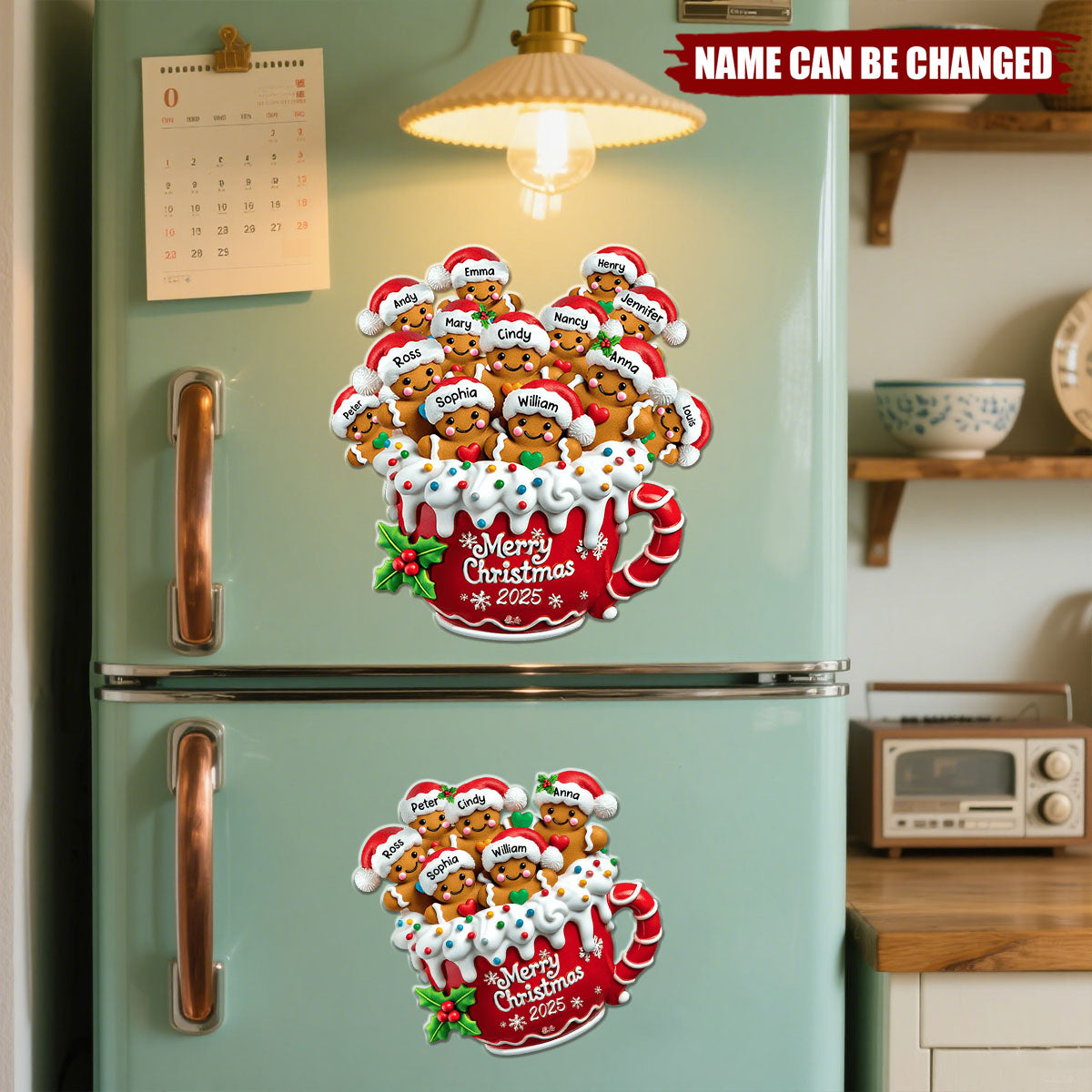 Personalized Gingerbread Family Acrylic Fridge Magnet With 2-20 Names Christmas Touch To Your Kitchen & Refrigerator