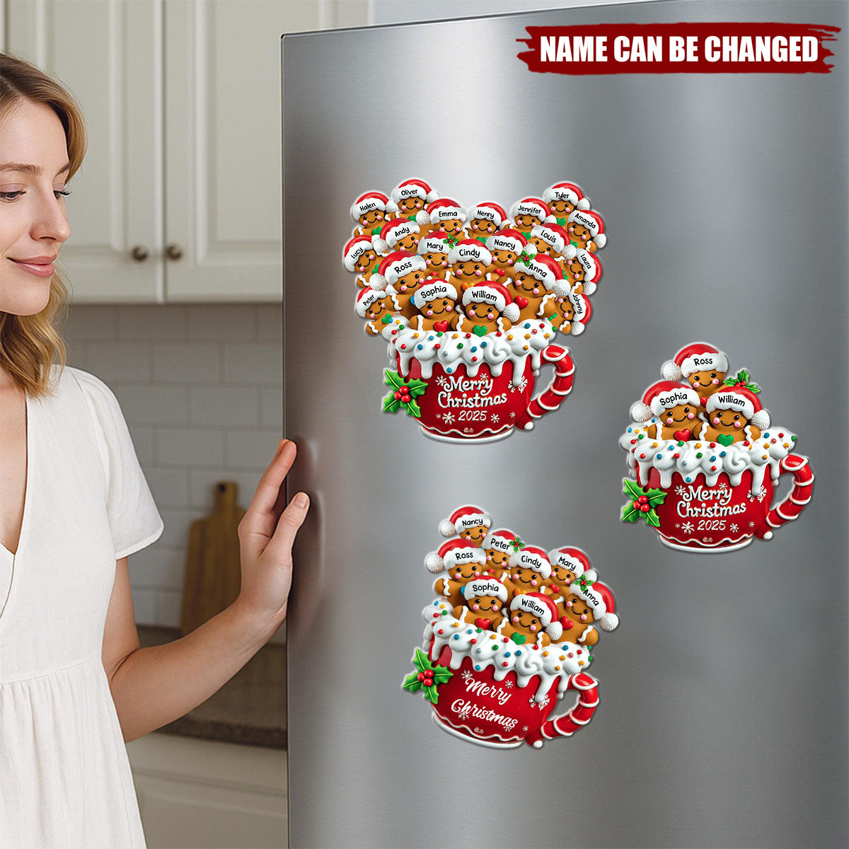 Personalized Gingerbread Family Acrylic Fridge Magnet With 2-20 Names Christmas Touch To Your Kitchen & Refrigerator