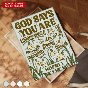 Personalized "God Says You Are" Canvas Poster With Flower & Name,Unique Motivational Wall Art For Your Space