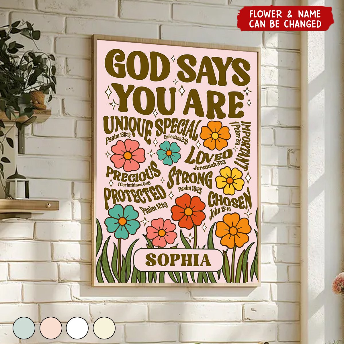 Personalized "God Says You Are" Canvas Poster With Flower & Name Unique Motivational Wall Art For Your Space