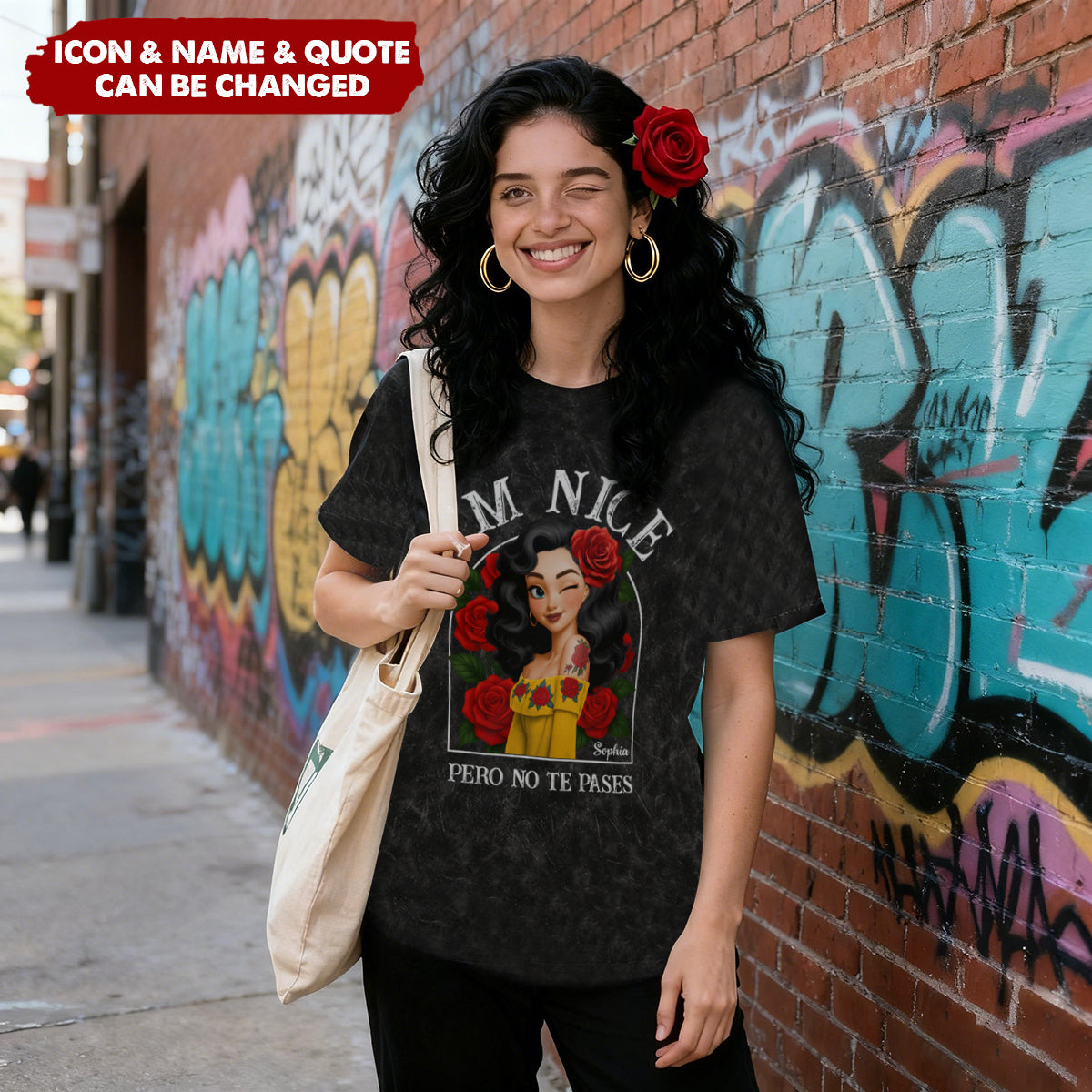 Personalized "Be A Chingona Hispanic" Acid Wash T‑Shirt With Design & Name Trendy Vintage Style Tee For Own & Friend