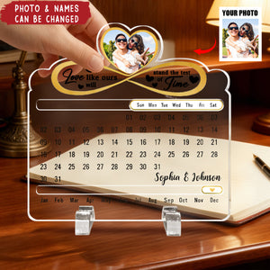 Personalized "Our Love Is Timeless" Perpetual Desk Calendar With Names Photo And Text Romantic Anniversary & Valentine's Gift For Him Her