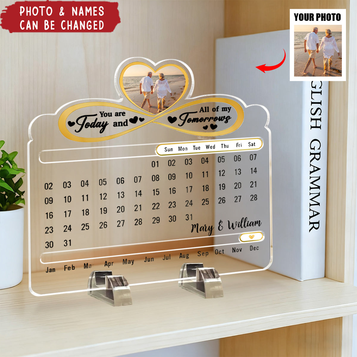 Personalized "Our Love Is Timeless" Perpetual Desk Calendar With Names Photo And Text Romantic Anniversary & Valentine's Gift For Couple