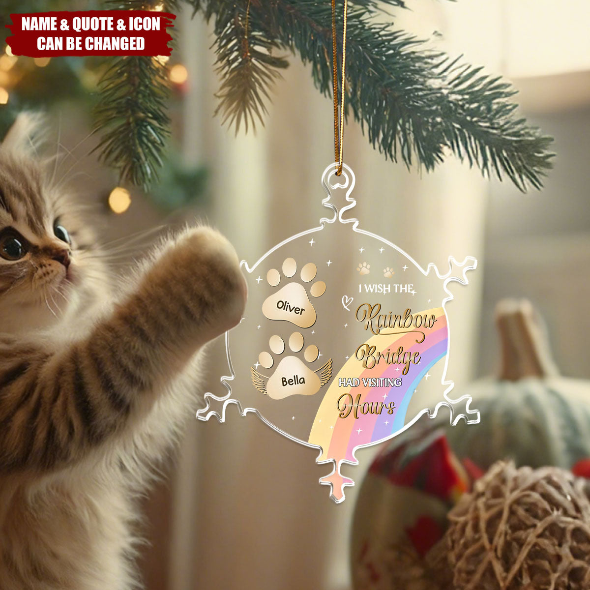 Personalized Snowflake Rainbow Bridge Ornament With 1-6 Names Heartfelt Memorial Gift For Pet Lover