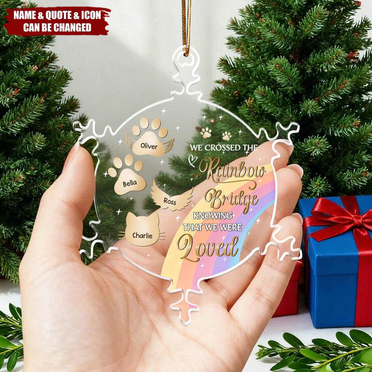 Personalized Snowflake Rainbow Bridge Ornament With 1-6 Names Heartfelt Memorial Gift For Pet Lover