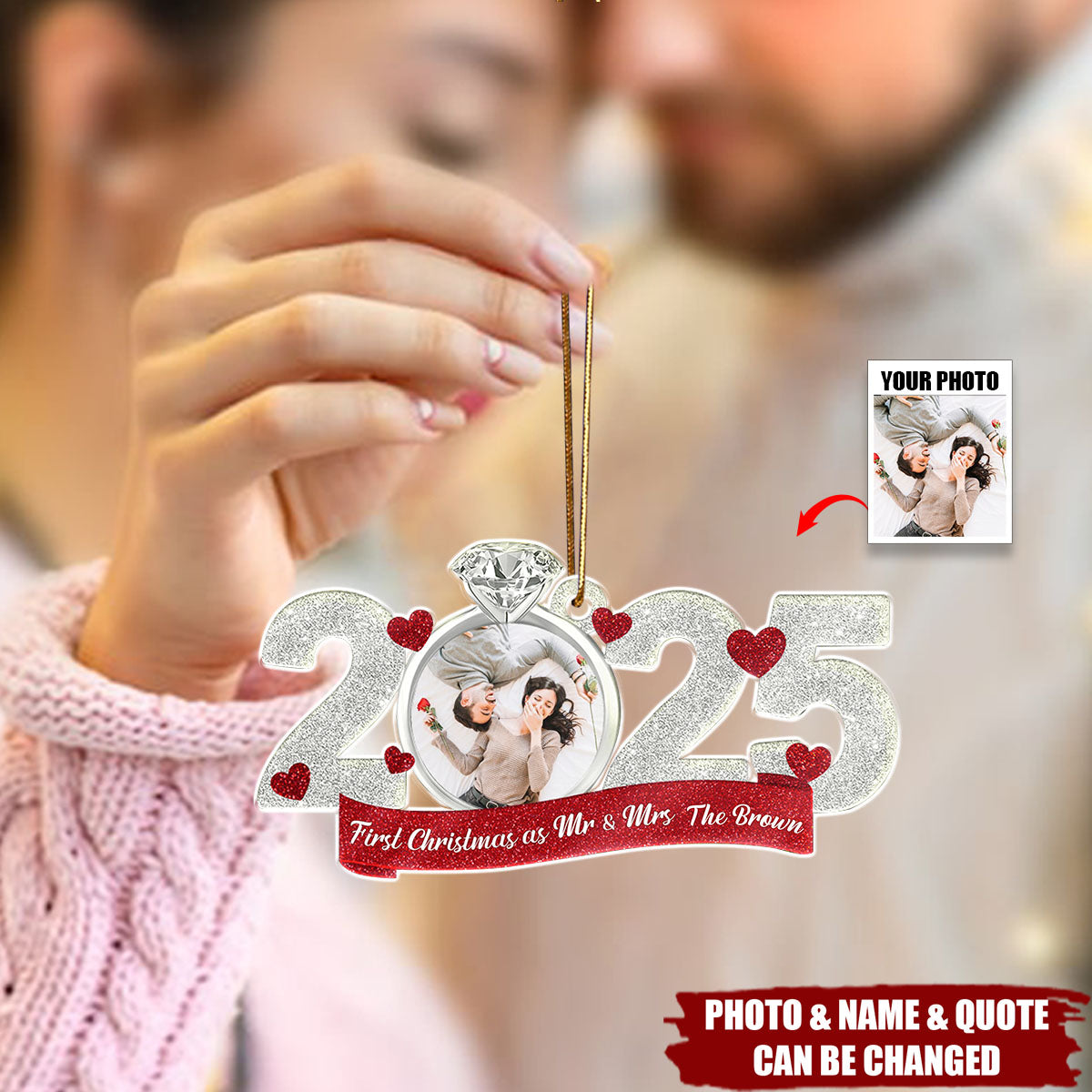 Personalized Photo "2025 First Christmas As Mr & Mrs" Ornament - Wedding & Anniversary Gift To Freeze Sweet Moments For Couple