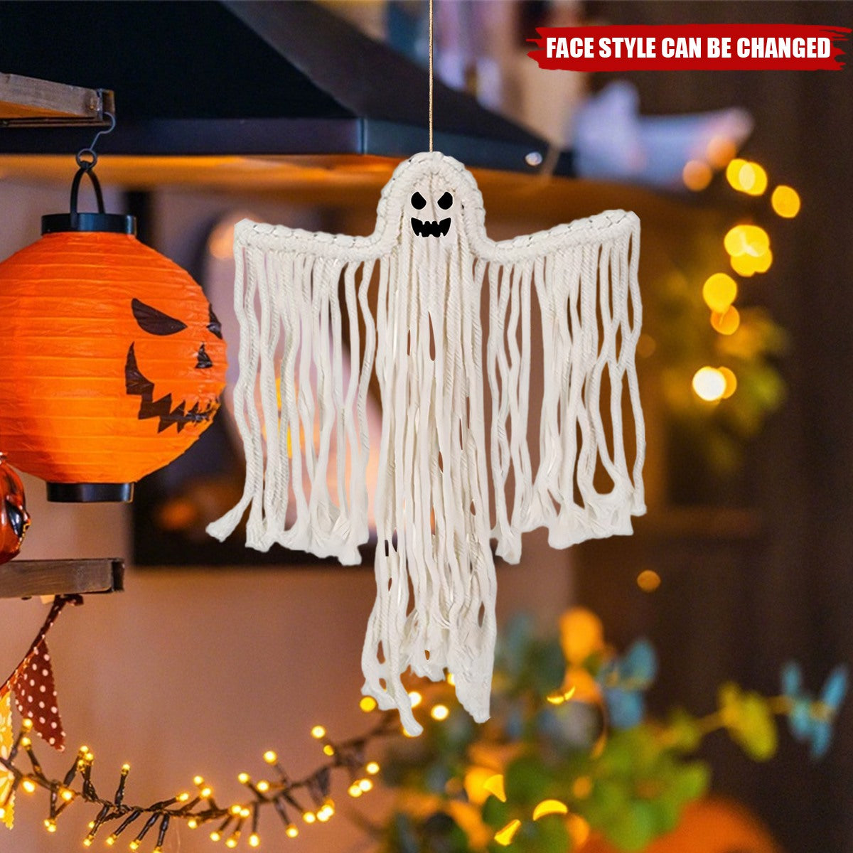 Personalized Spooky Macrame Ghost Cotton Wall Hanging Ornament Gothic Home Decor Halloween Gift for Family Friends