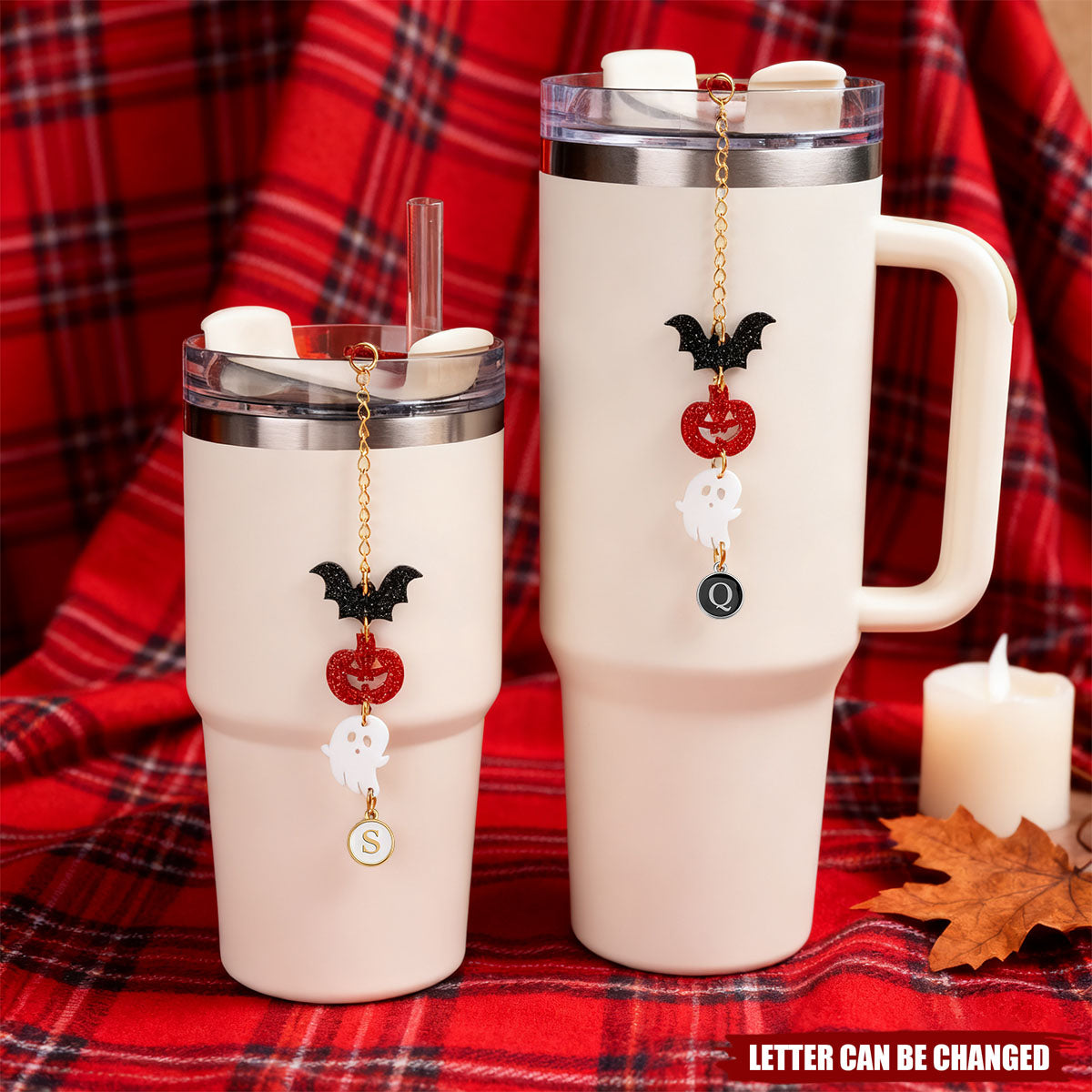 Personalized Cute Bat Pumpkin Ghost Tumbler Charm for 20 oz to 40 oz Stanley Tumbler Halloween Gift