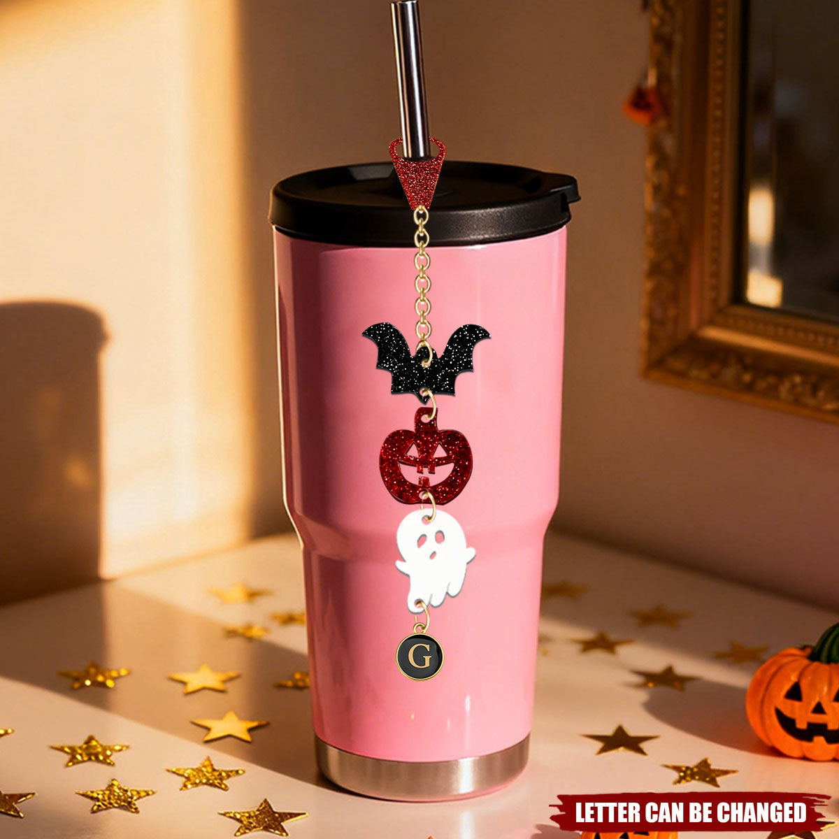 Personalized Cute Bat Pumpkin Ghost Tumbler Charm for 20 oz to 40 oz Stanley Tumbler Halloween Gift