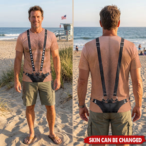 Men's Funny 3D Hairy Chest, Bachelor Party Costume, Adult Humor Halloween Cosplay - Personalized Shirt
