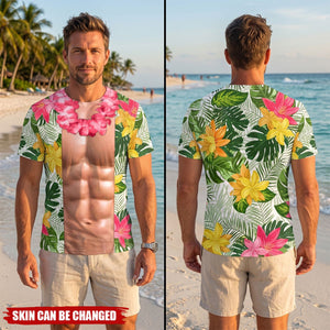 Men's Funny 3D Muscular Body Hawaiian Shirt, Summer Tropical Floral Bachelor Party - Personalized Shirt