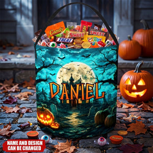 Custom LED Light Basket - Personalized Halloween Birthday Gifts For Kids - Spooky Night Trick Or Treat