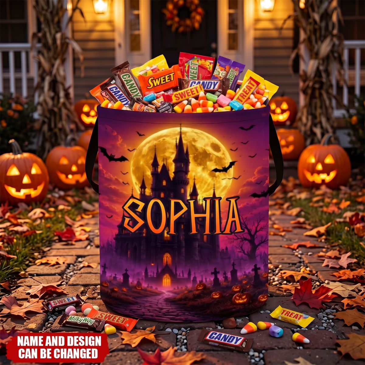 Custom LED Light Basket - Personalized Halloween Birthday Gifts For Kids - Spooky Night Trick Or Treat