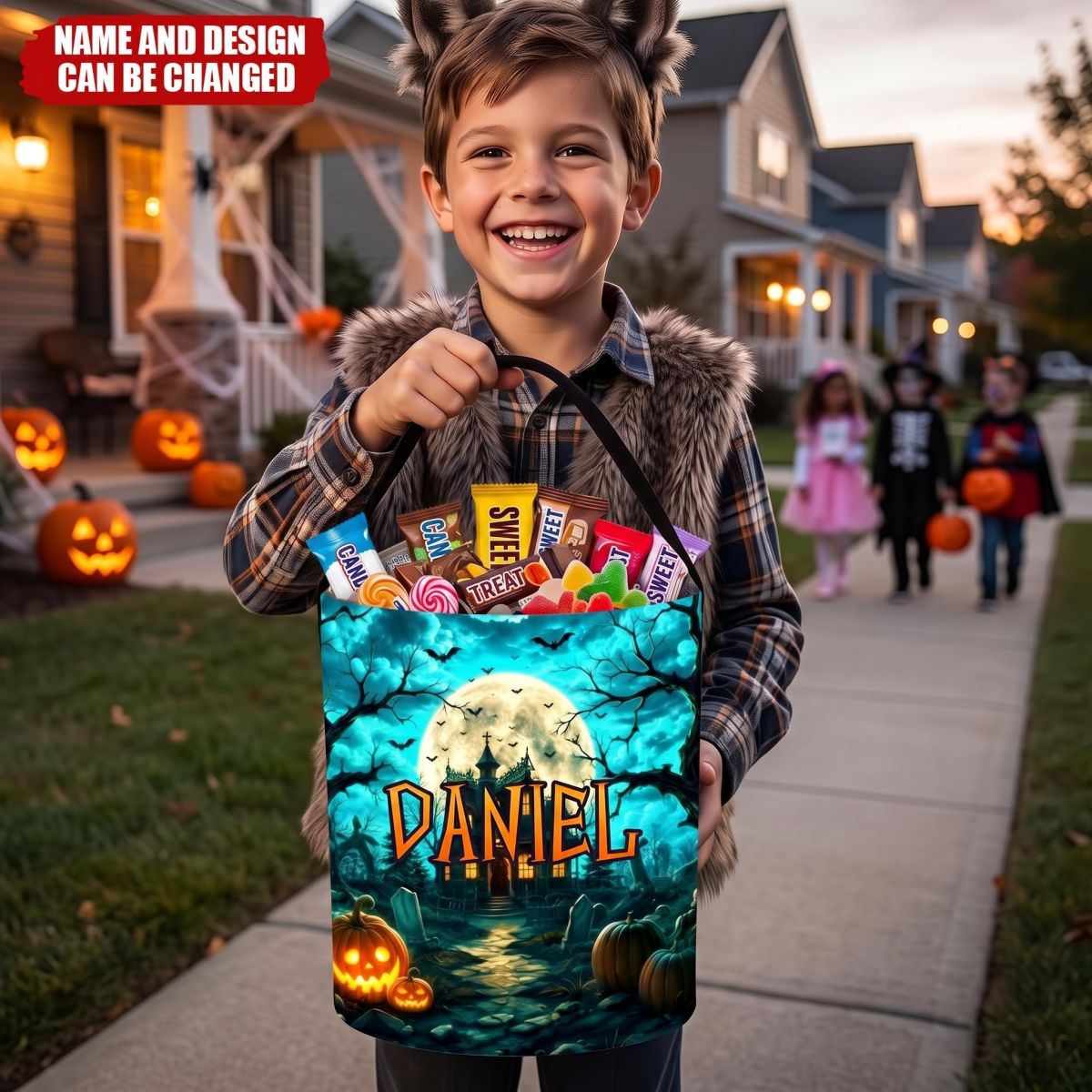 Custom LED Light Basket - Personalized Halloween Birthday Gifts For Kids - Spooky Night Trick Or Treat