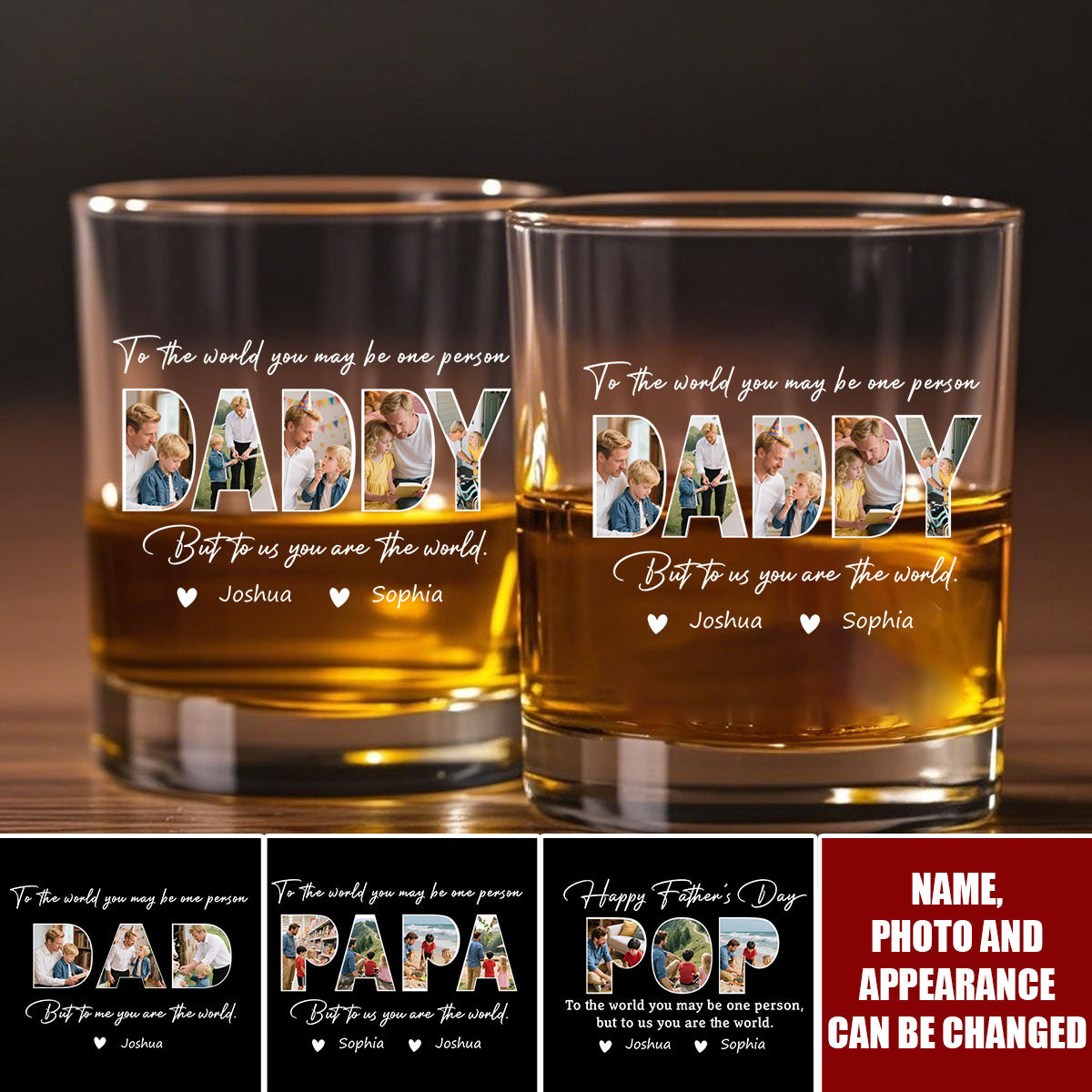 Personalized Photo Happy Father's Day Family Whiskey Glass - Gift For Dad Father's Day Gift