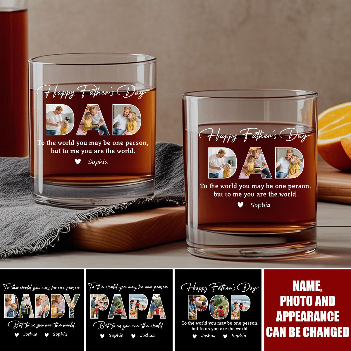 Personalized Photo Happy Father's Day Family Whiskey Glass - Gift For Dad Father's Day Gift