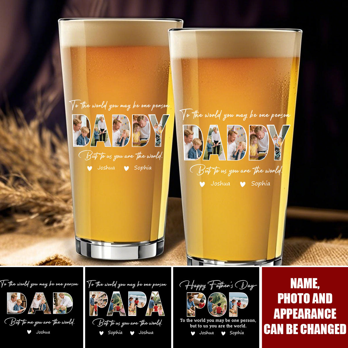 Personalized  Photo Happy Father's Day Family Beer Glass -  Gift For Dad Father's Day Gift