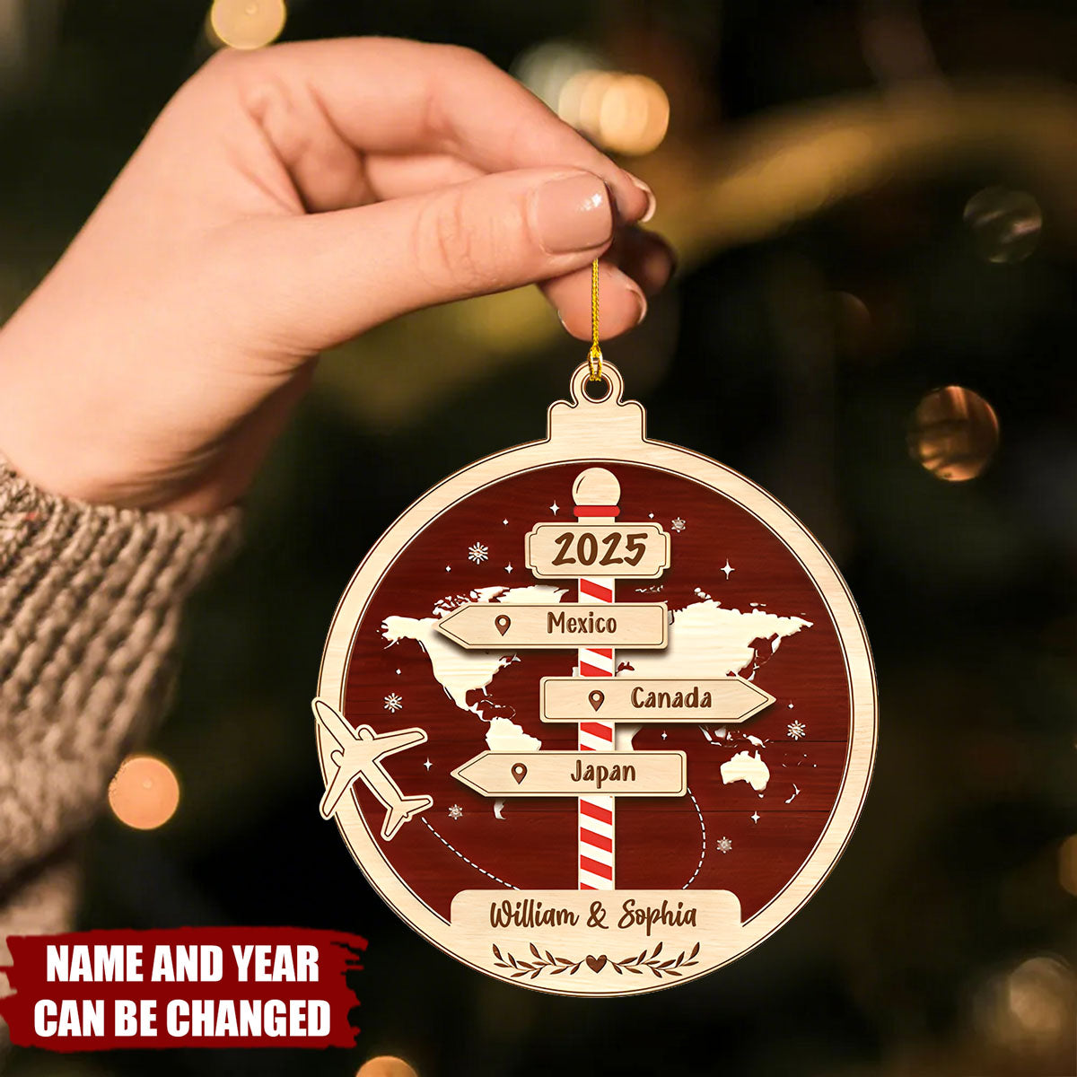 Personalized Travel Footprints Ornament- Customized Name, Year & Number Of Cities, Records The Adventure Travel Lovers Journey