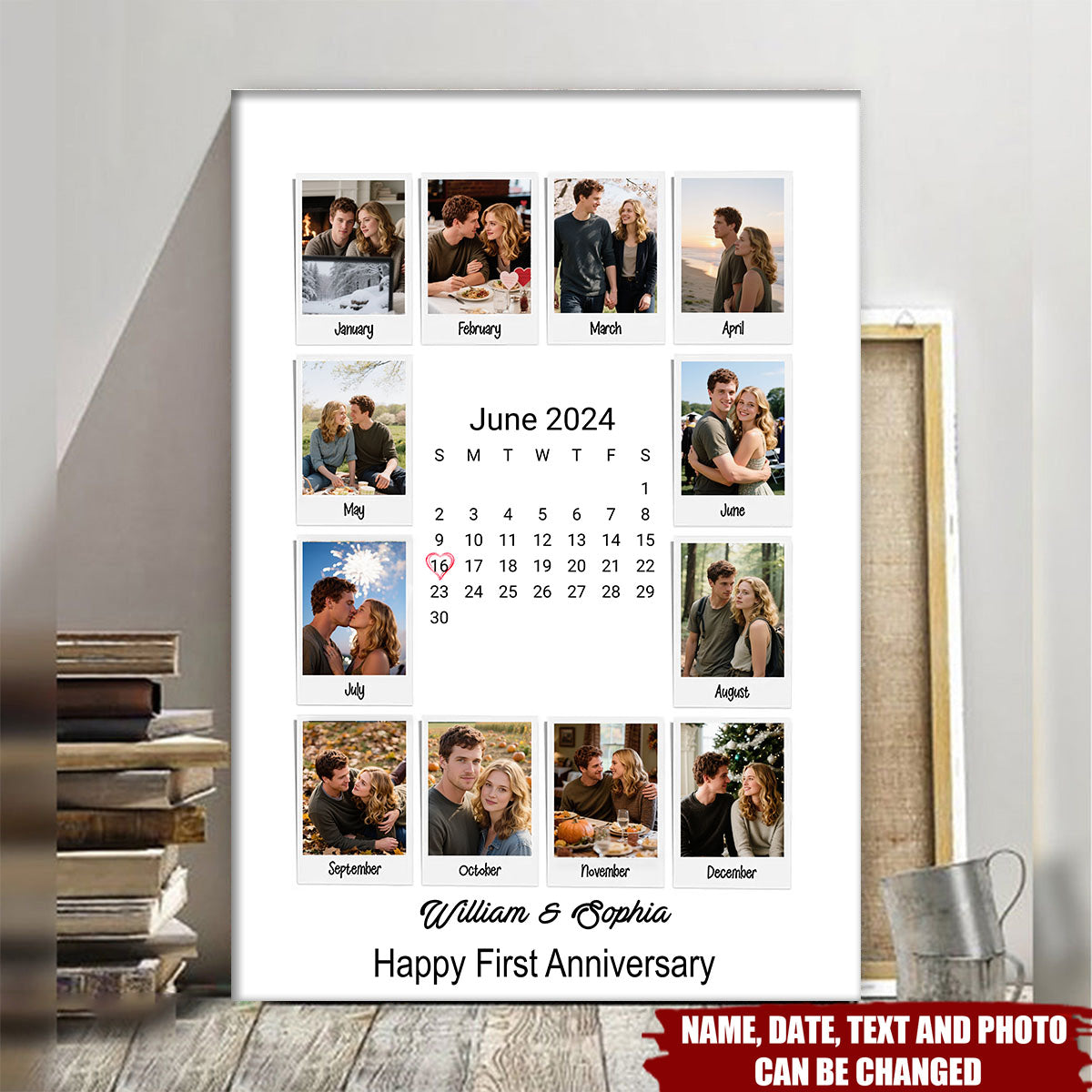 Personalized Couples Photo Print - Custom Name Date & Photos | "A Year Of Us" Monthly Memories Timeline | Anniversary Gift For Partners