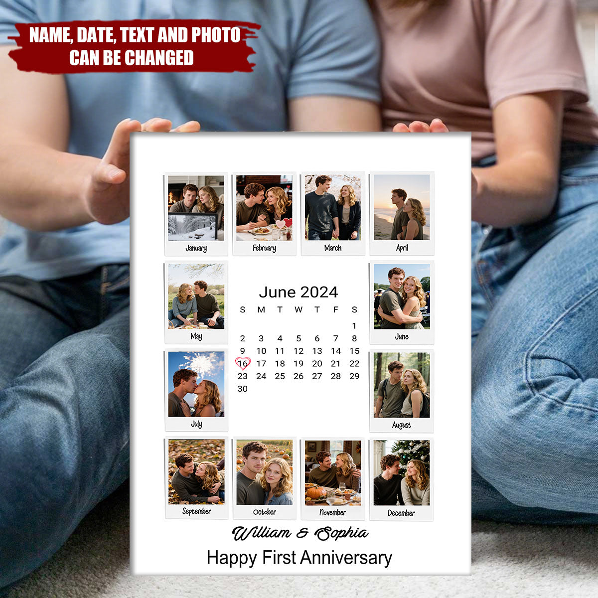 Personalized Couples Photo Print - Custom Name Date & Photos | "A Year Of Us" Monthly Memories Timeline | Anniversary Gift For Partners