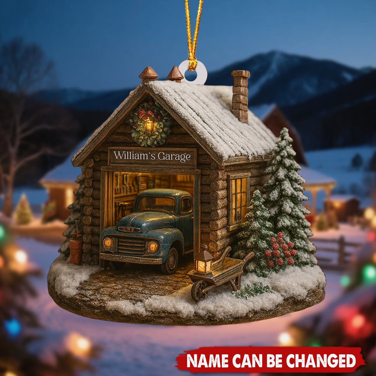Personalized Garage Christmas Ornament - Custom Name Vintage Truck Wood Ornament, Gift For Family, Car Guy & Mechanic