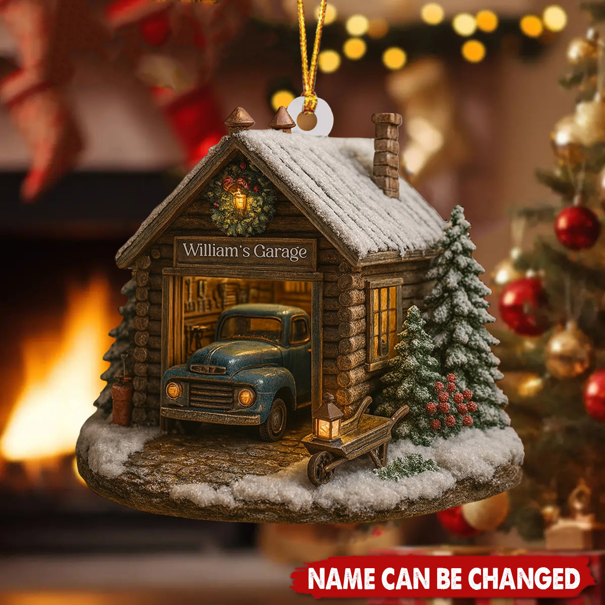 Personalized Garage Christmas Ornament - Custom Name Vintage Truck Wood Ornament, Gift For Family, Car Guy & Mechanic