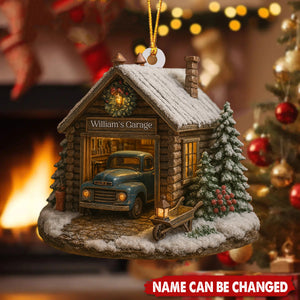 Personalized Garage Christmas Ornament - Custom Name Vintage Truck Wood Ornament, Gift For Family, Car Guy & Mechanic