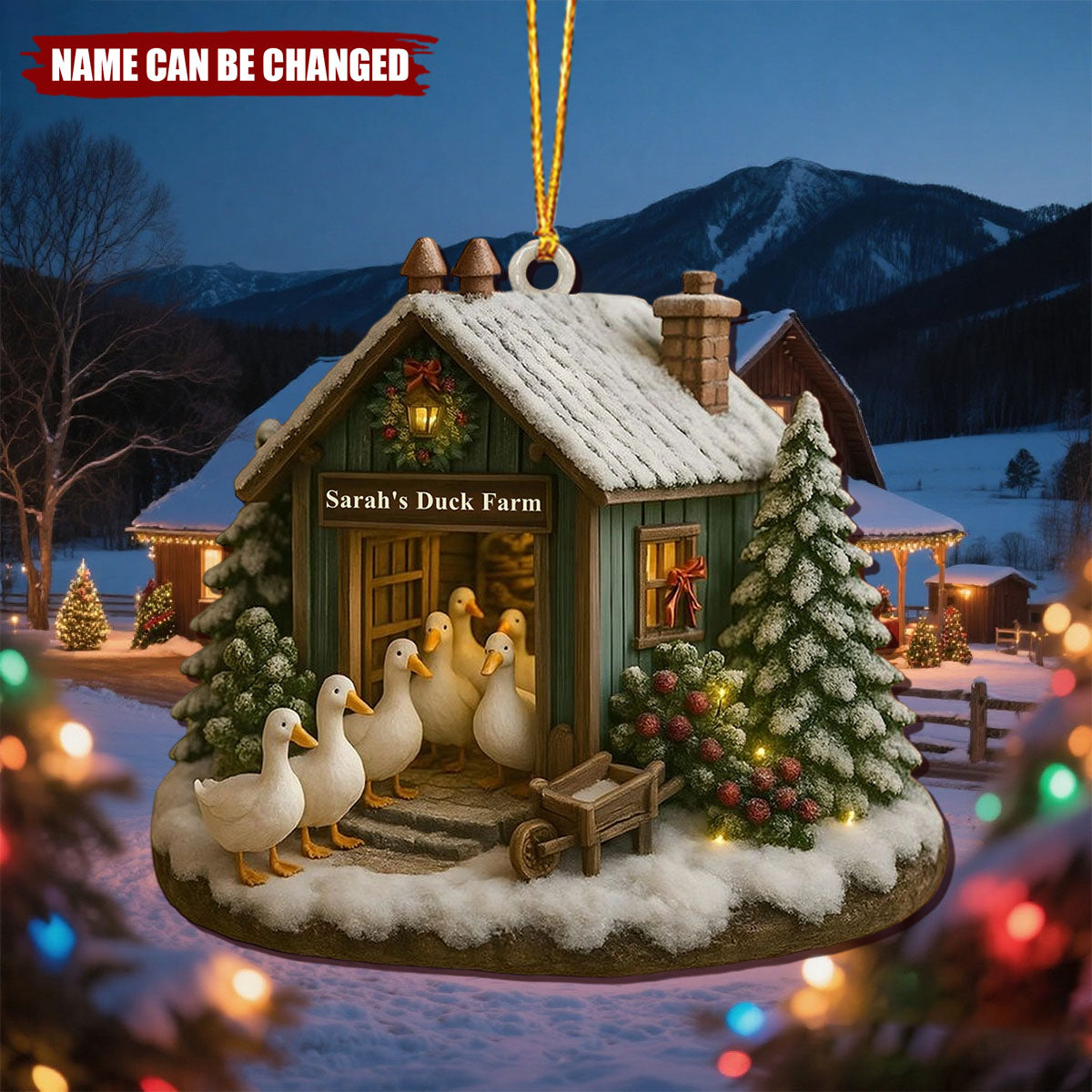 Personalized Duck Farm Christmas Wood Ornament With Name Xmas Decoration For Farmer & Pet Lover