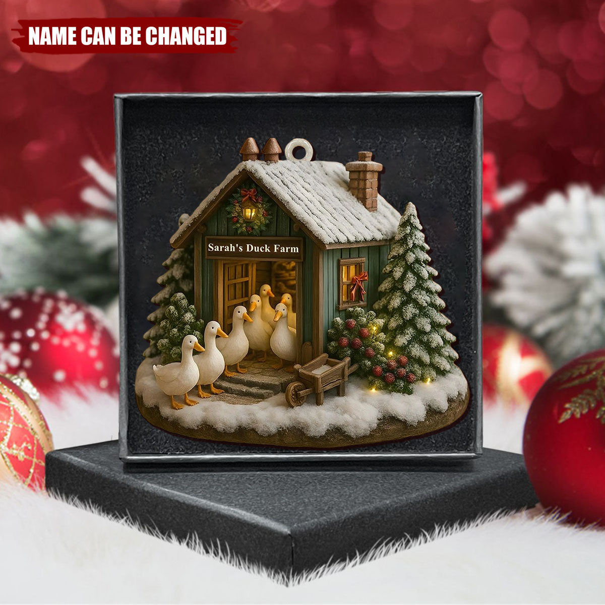 Personalized Duck Farm Christmas Wood Ornament With Name Xmas Decoration For Farmer & Pet Lover