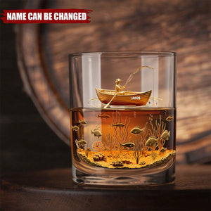 Personalized Fishing Scene Whiskey Glass With Name,Thoughtful Birthday Gift for Dad Husband Fishing Lovers