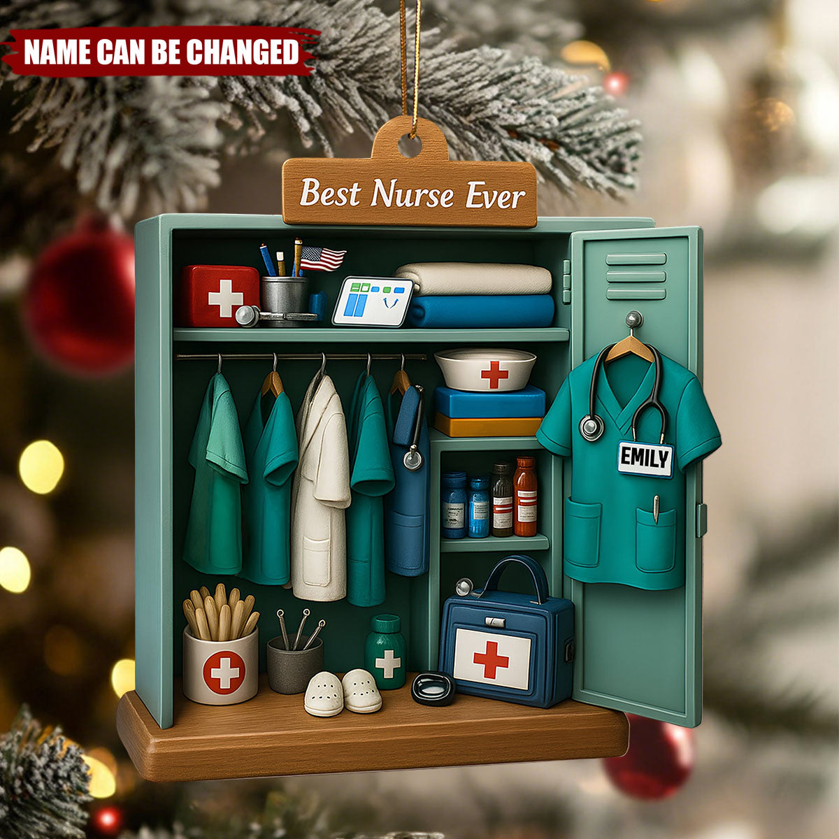 Personalized Nurse Locker Christmas Ornament with Name,Perfect "Best Nurse Ever" Gift For RN & Nurses