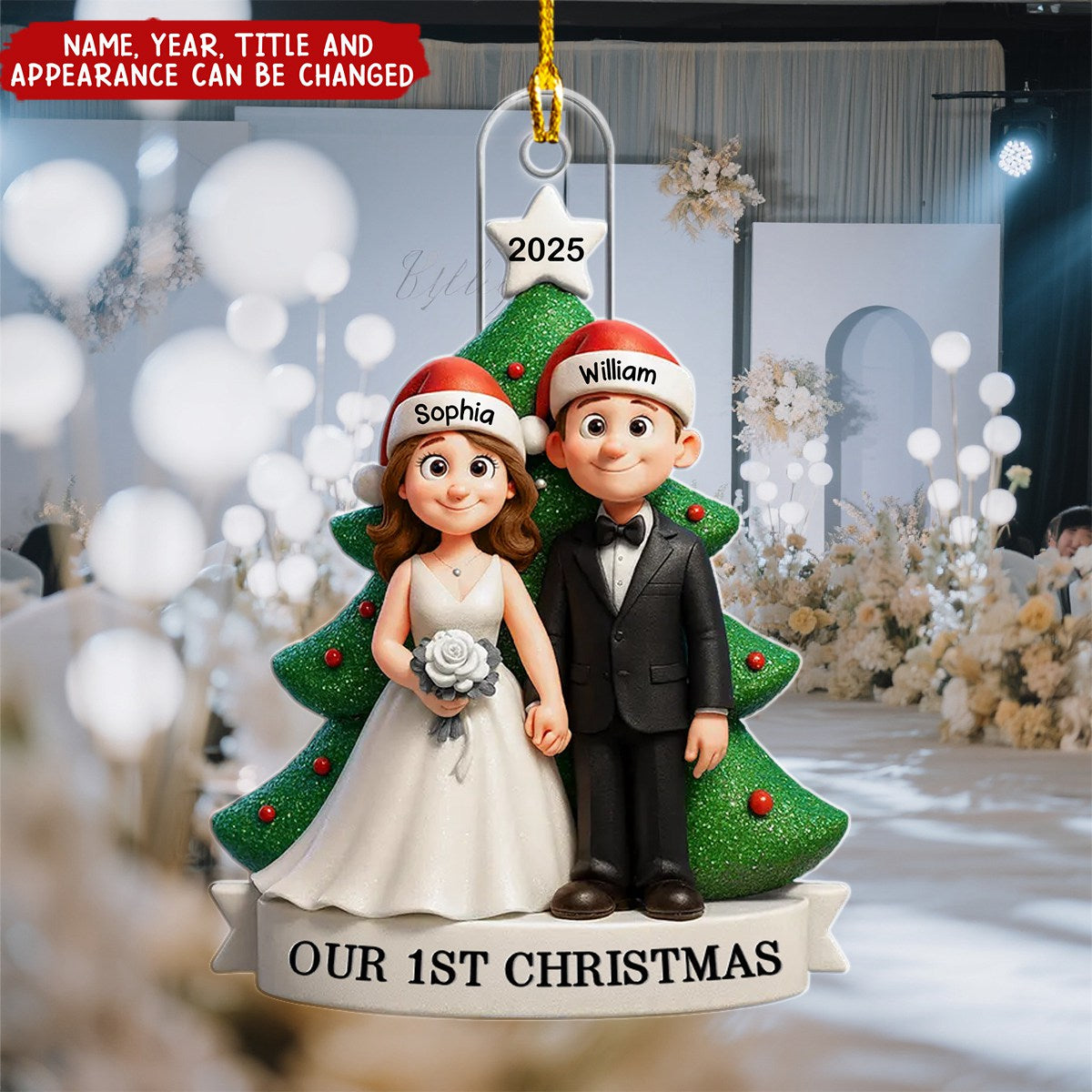 Personalized Groom & Bride Under Christmas Tree Ornament With Names Year And Title,Sweet "Our First Christmas" Gift For Newlyweds