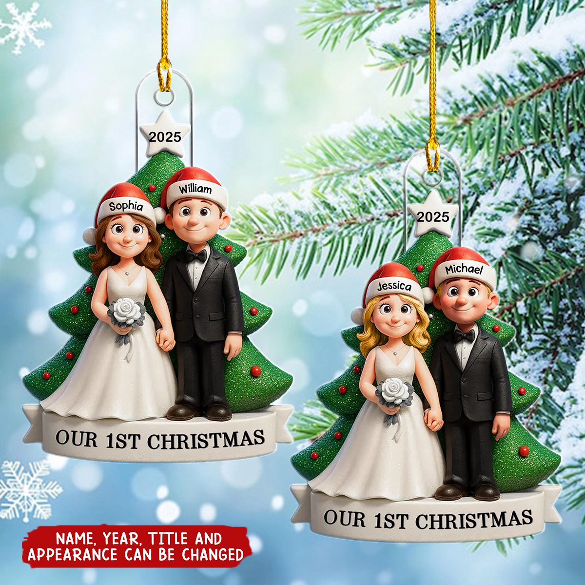 Personalized Groom & Bride Under Christmas Tree Ornament With Names Year And Title,Sweet "Our First Christmas" Gift For Newlyweds