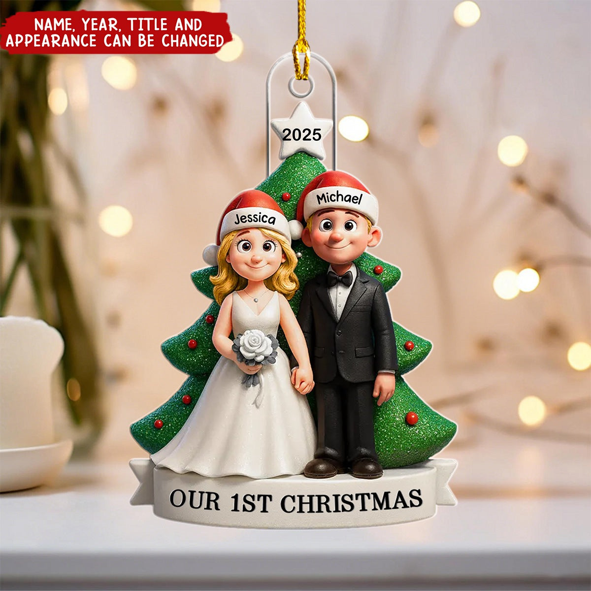 Personalized Groom & Bride Under Christmas Tree Ornament With Names Year And Title,Sweet "Our First Christmas" Gift For Newlyweds