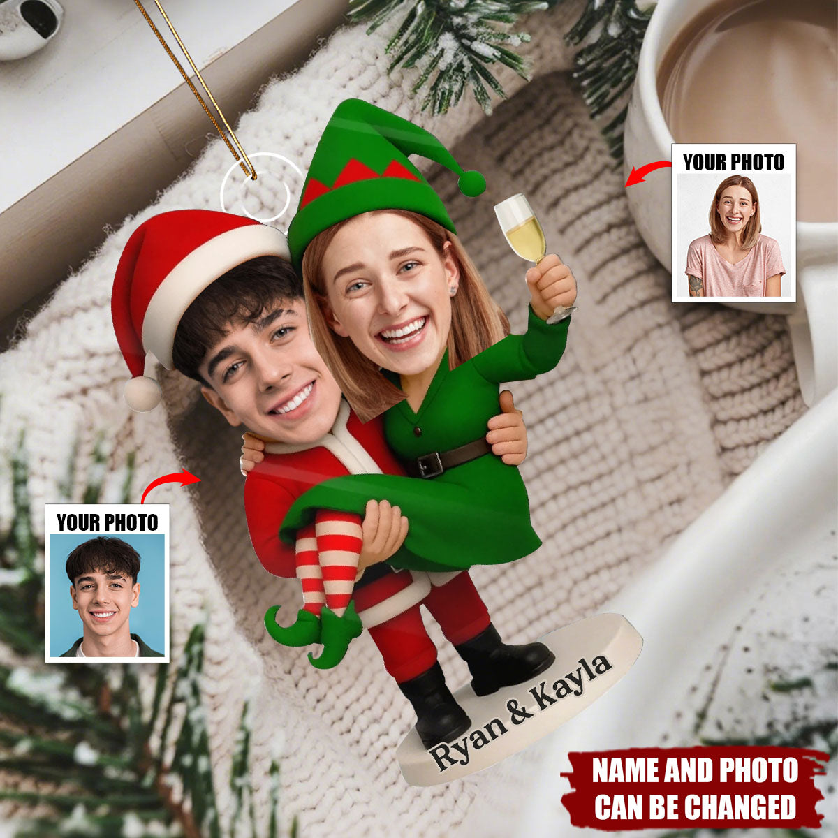 Personalized "His Arms Your Home" Ornament With Couple Photo & Names Celebrating Special Christmas Moment For Him & Her