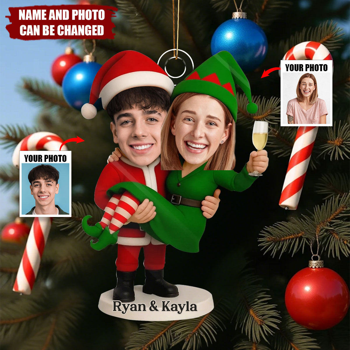 Personalized "His Arms Your Home" Ornament With Couple Photo & Names Celebrating Special Christmas Moment For Him & Her