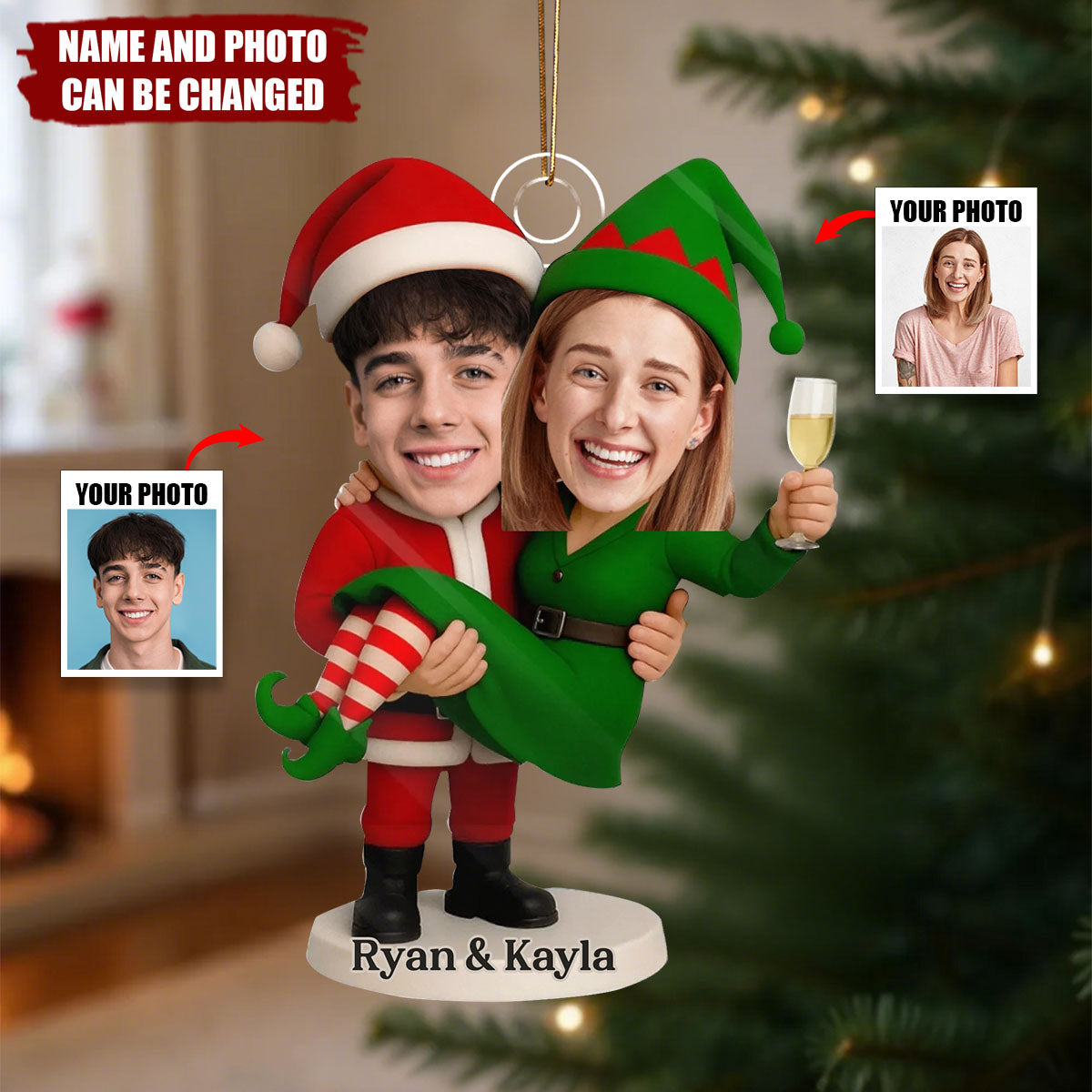 Personalized "His Arms Your Home" Ornament With Couple Photo & Names Celebrating Special Christmas Moment For Him & Her