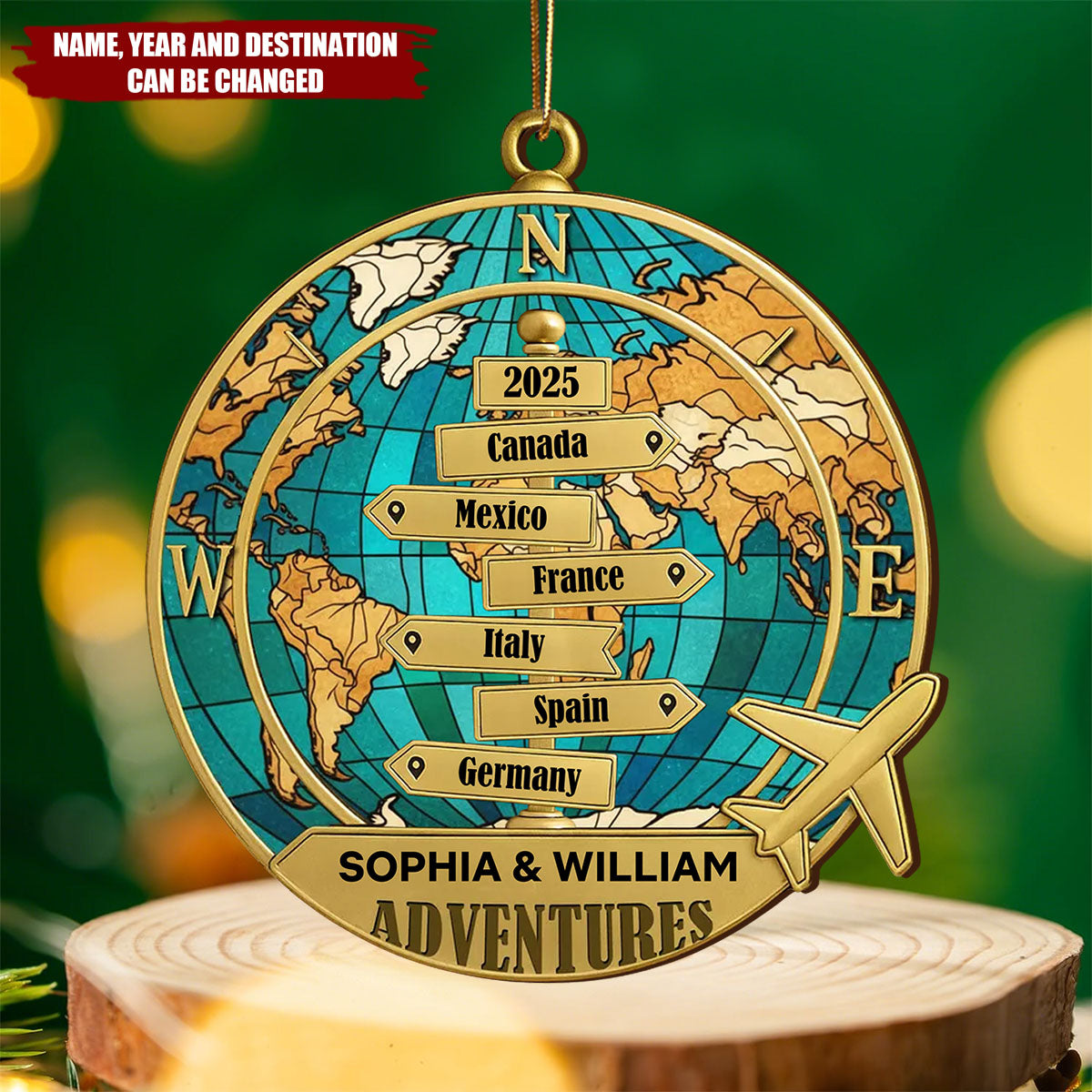 Personalized Year-Round Adventure Ornament With 1-10 Destinations Name & Year Bring Wonderful Adventure Moments For Travel Lover