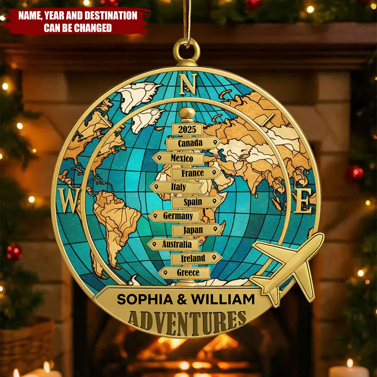 Personalized Year-Round Adventure Ornament With 1-10 Destinations Name & Year Bring Wonderful Adventure Moments For Travel Lover