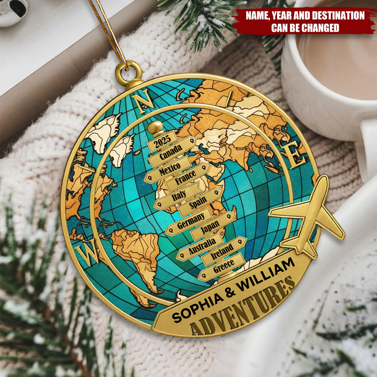 Personalized Year-Round Adventure Ornament With 1-10 Destinations Name & Year Bring Wonderful Adventure Moments For Travel Lover