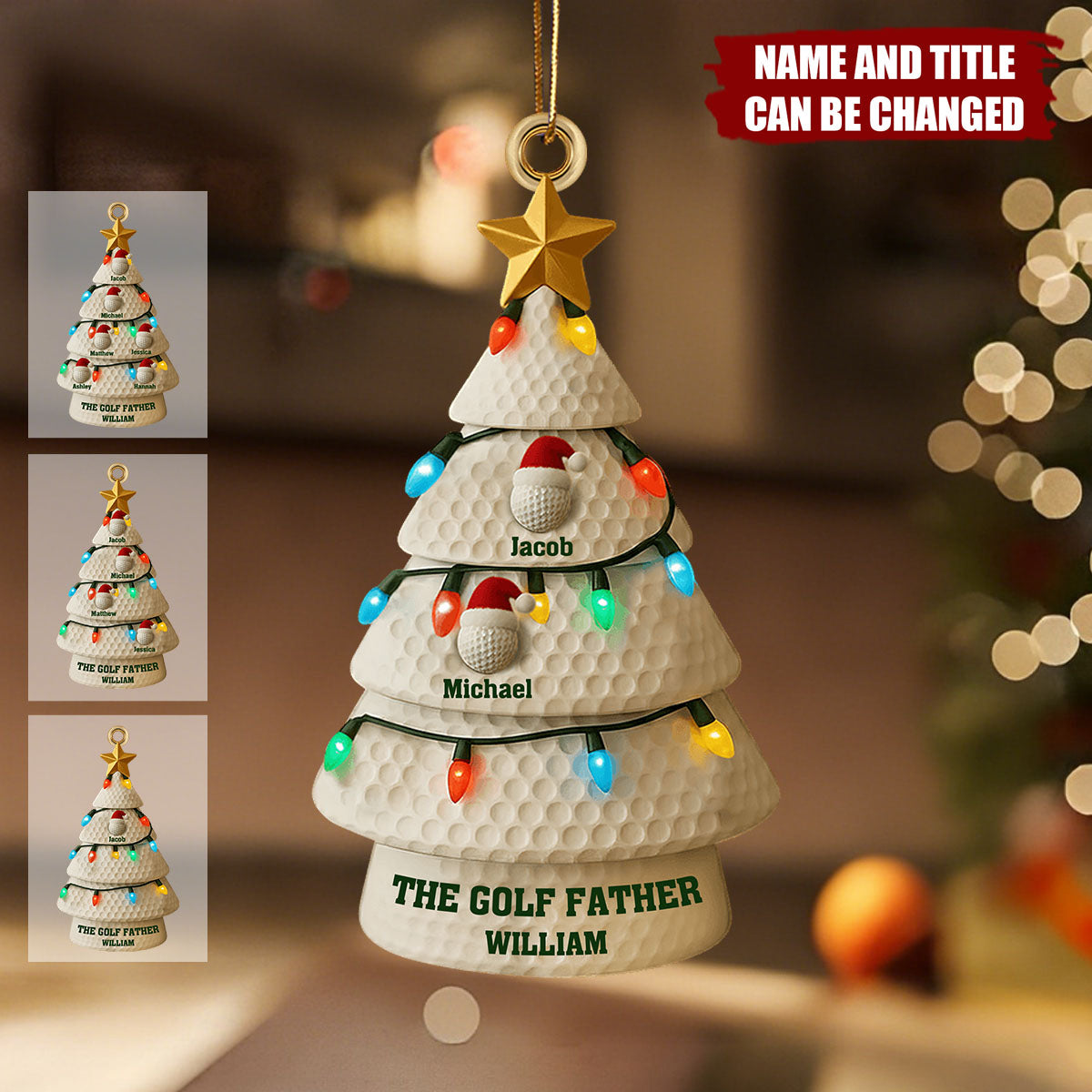 Personalized Golf Father Christmas Tree Ornament With Kids Names Create Own Christmas Golf Memories For Golf Lovers & Dads