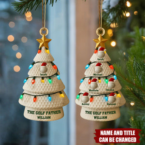 Personalized Golf Father Christmas Tree Ornament With Kids Names, Create Own Christmas Golf Memories For Golf Lovers & Dads