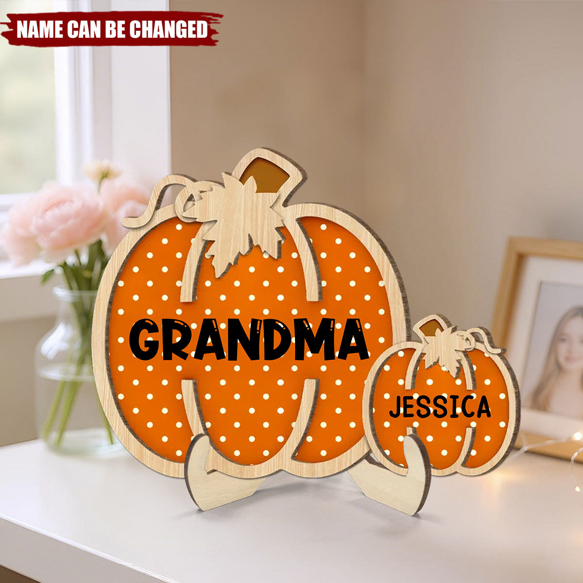 Personalized "Grandma's Little Pumpkins" Wooden Plaque With Kids Names – Polka Dot Design Carving Love and Family Together