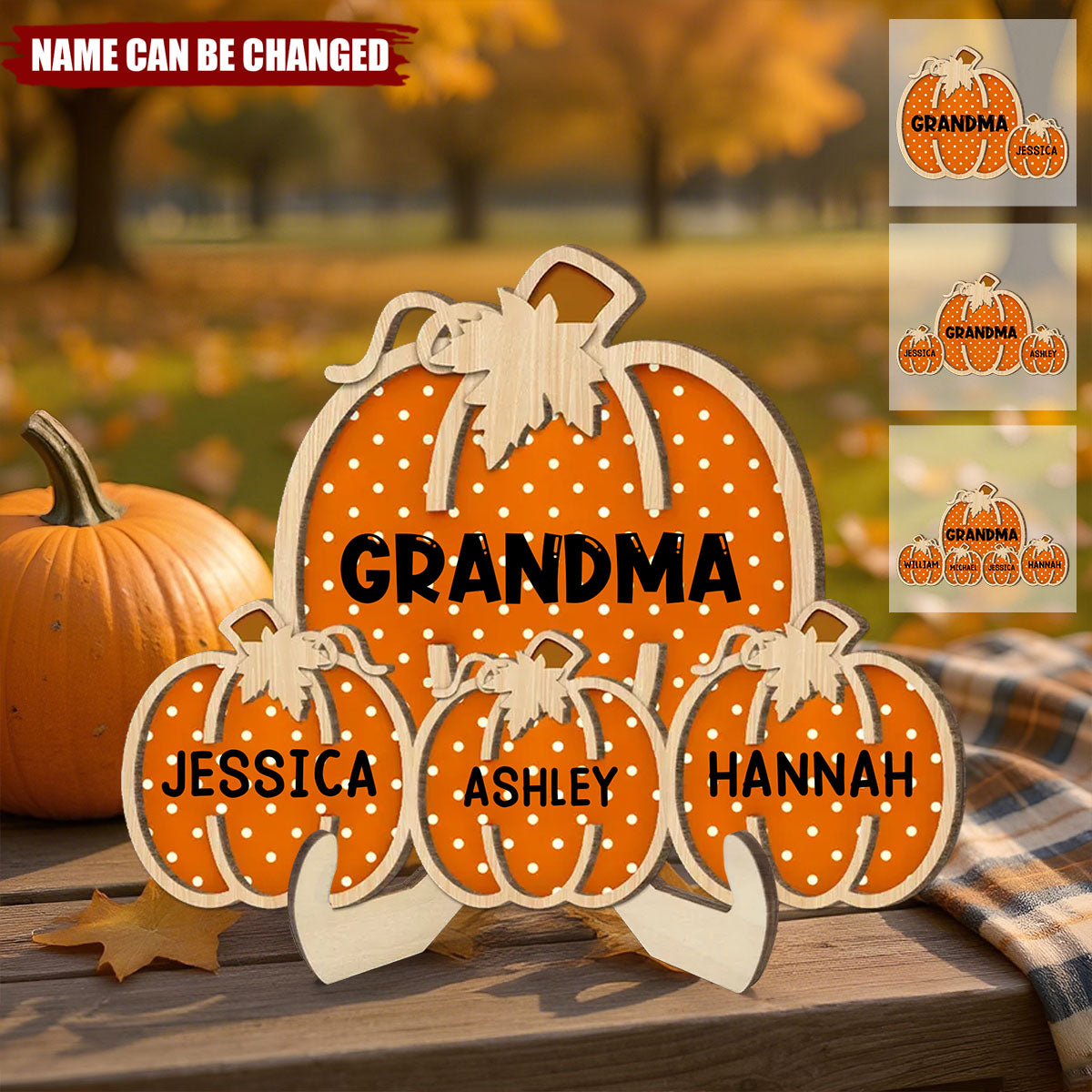 Personalized "Grandma's Little Pumpkins" Wooden Plaque With Kids Names – Polka Dot Design Carving Love and Family Together