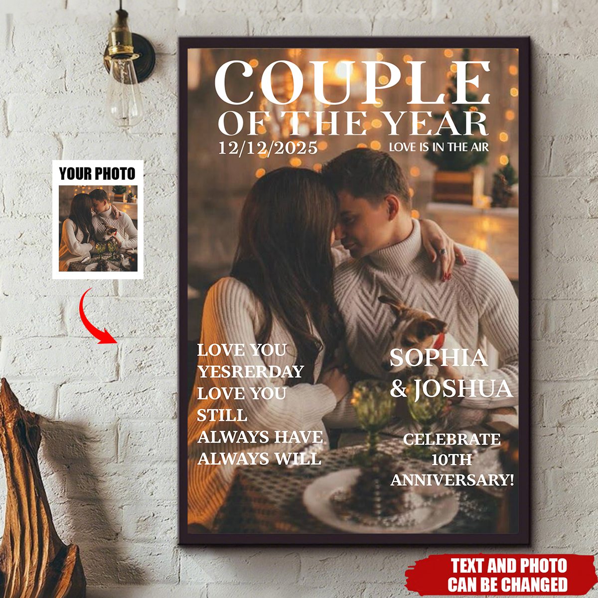 Personalized "Couple Of The Year" Magazine Cover Art Print Poster With Photo Names & Texts Romantic Anniversary Birthday Gift For Couple